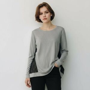 KENSIE L Gray Knit Top Black Lace Detail Sides R $79